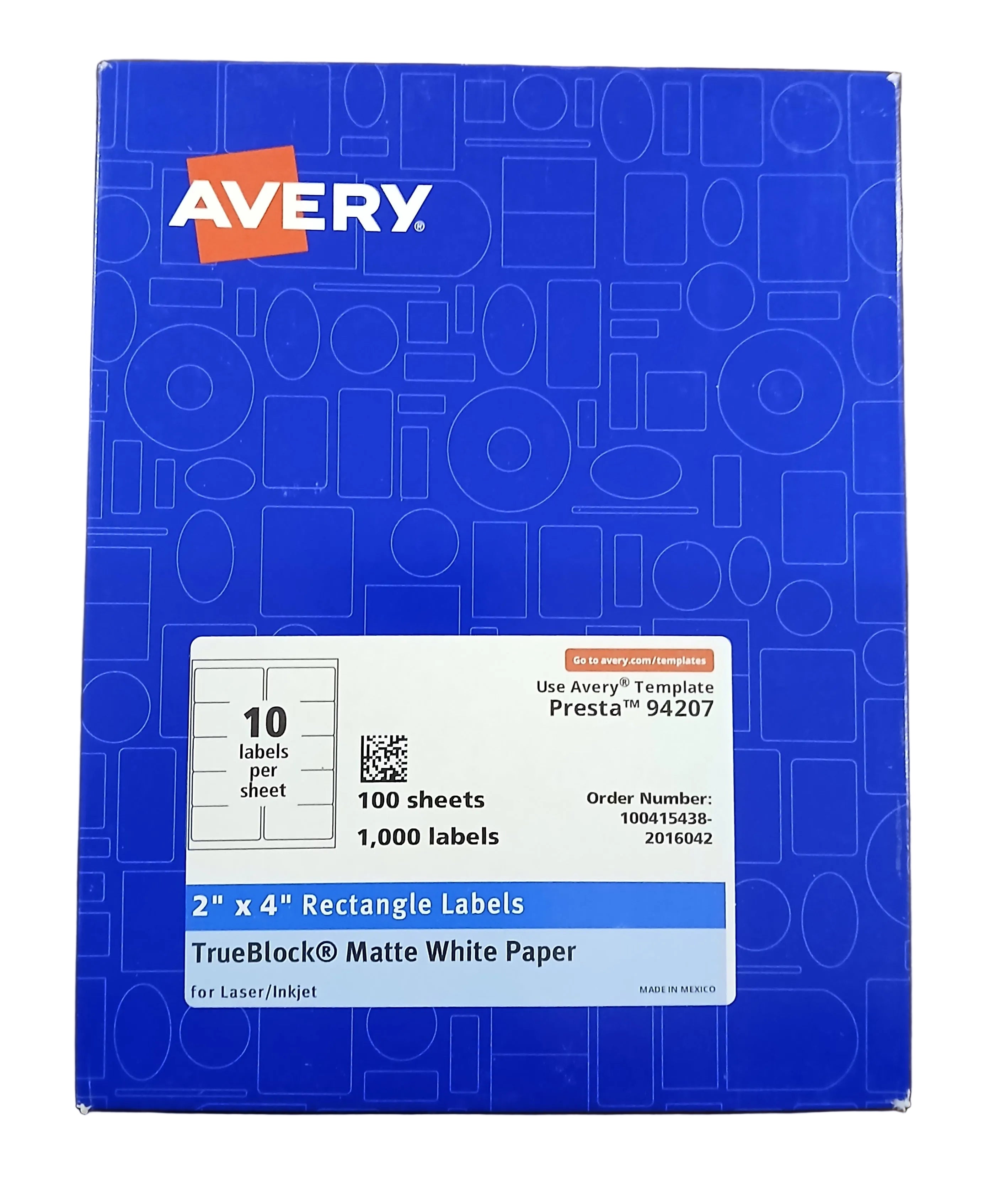 Avery Presta 94207 2x4 Labels Trueblock Matte WhitePaper 100 sheets 1000 labels